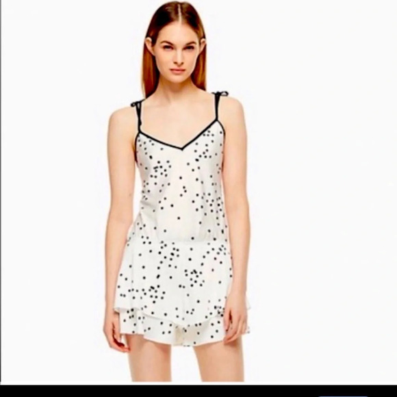 Nwot dream a little dream polka dot spring teddy satin ruffle bow romper spring